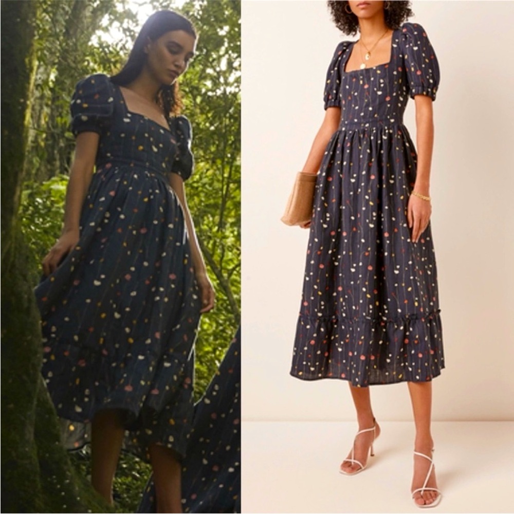 AGUA BY AGUA BENDITA Pomelo Enredadera Linen Midi Dress Size M
